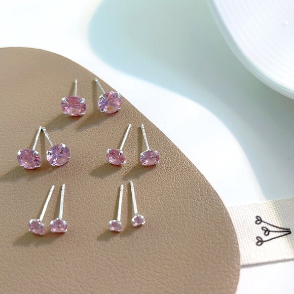 3/$35 Sterling Silver 4mm Pink Ear Studs Earrings Cubic Zirconia Diamond - Picture 7 of 7